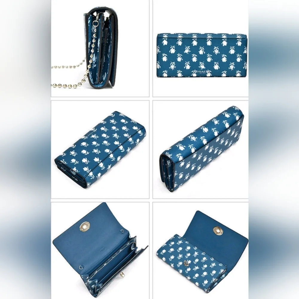 NWT Coach Badlands Blue Floral Removable Chain Slim Wallet - Picture 2 of 7